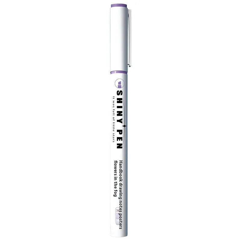 Four glitter fluorescent highlighter pens with slanted tips shown in a set.