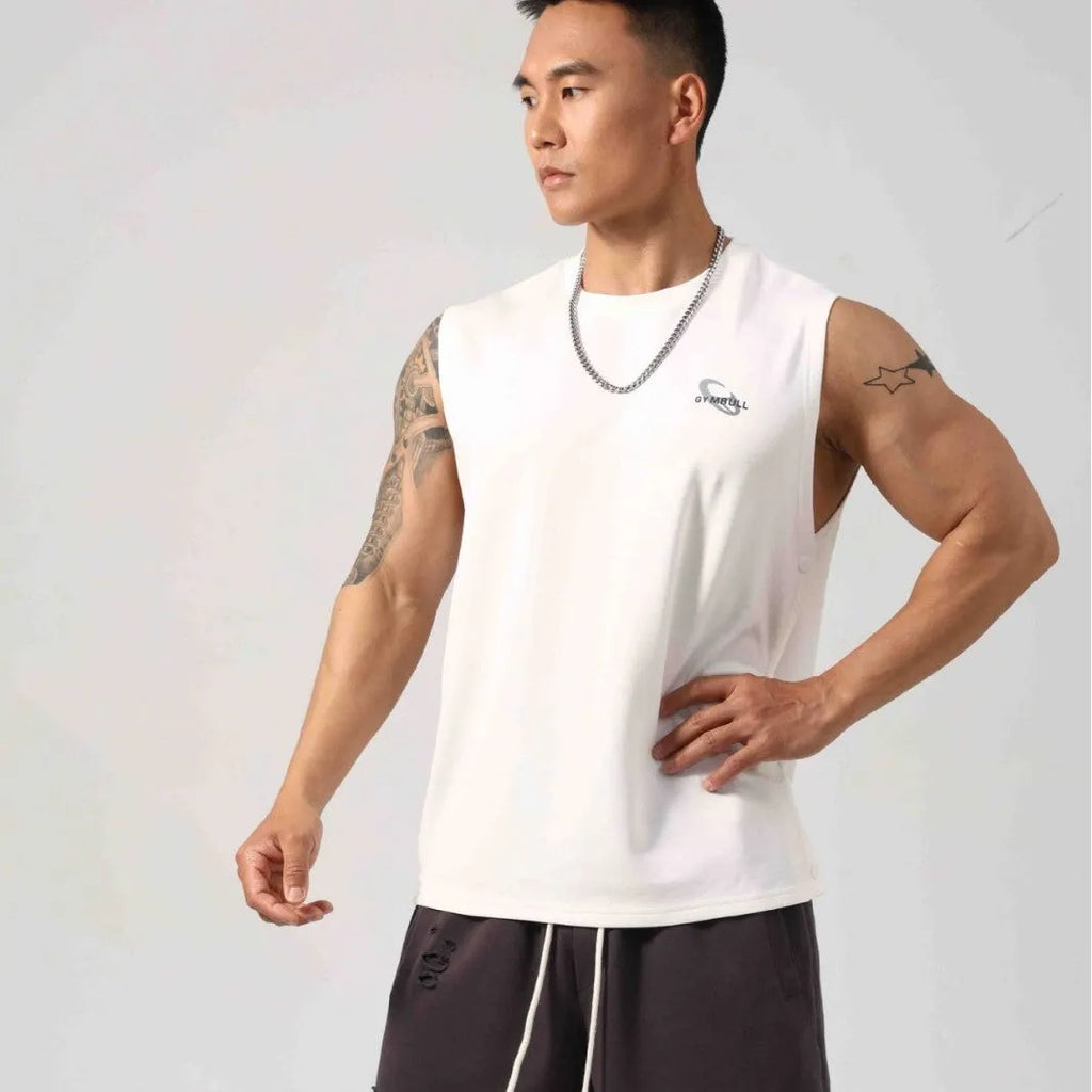 Men's loose cotton fitness vest with hidden hook side opening design in multiple colours
