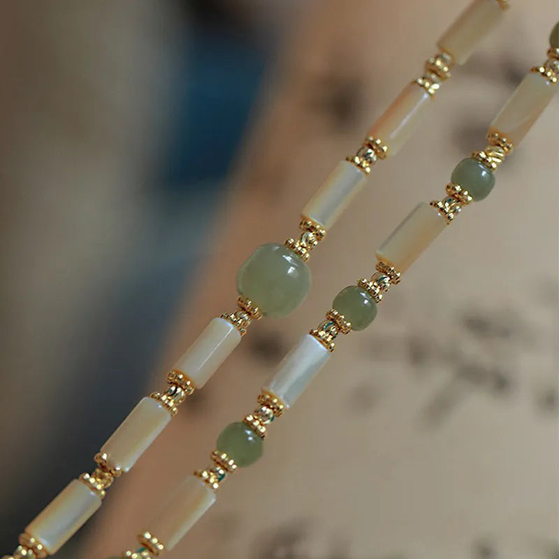Women's Hetian jade bracelet with round beads in simple geometry design