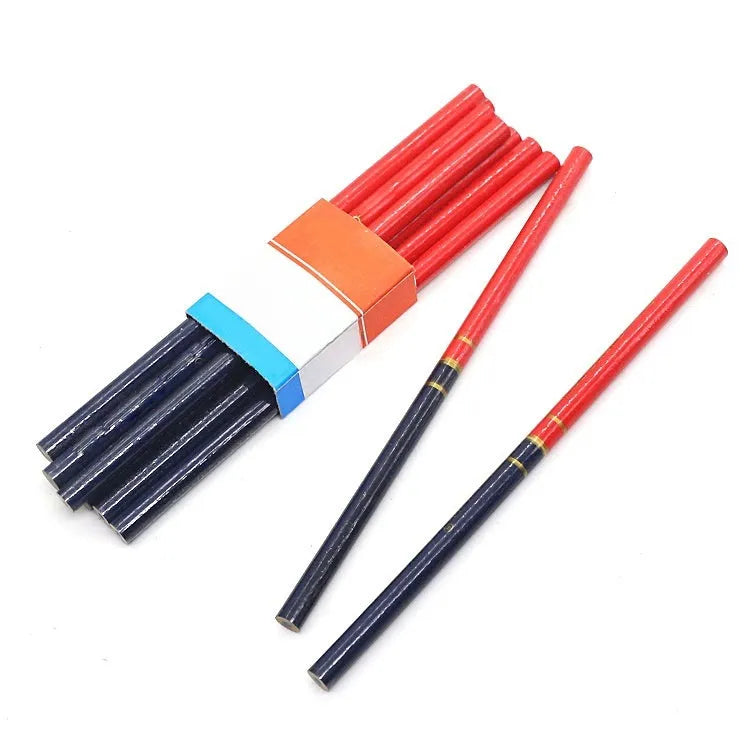 Pack of 10 red and blue two-colour carpenter's pencils with wooden shells
