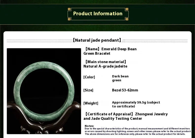 Natural emerald green stone bracelet for women on a wrist, presented with its certificate and gift box.