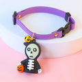 Halloween dog collar decoration in polyester with cartoon Pumpkin Man, luminous brat, and luminous skull designs.