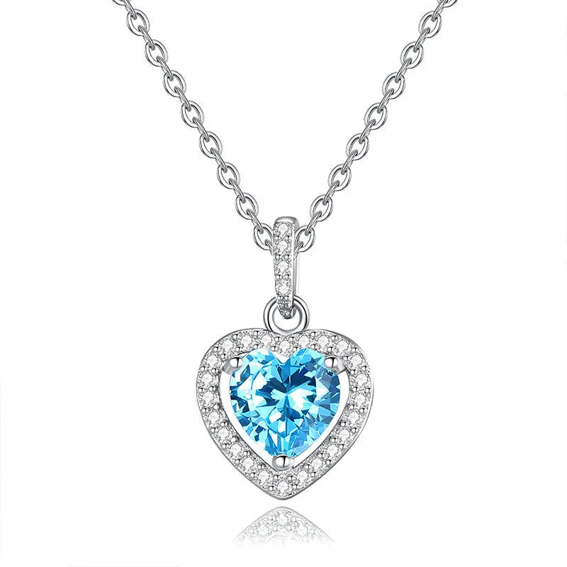 Women's sterling silver heart necklace with natural gemstone in five colour options on cross chain
