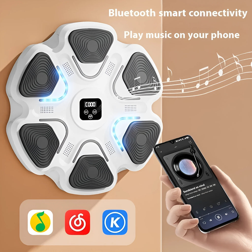 Smart music boxing machine wall target with electronic display and multiple glove colour options