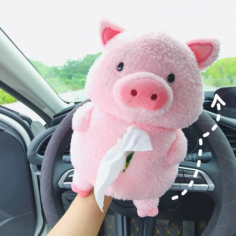 Plush cartoon car tissue box with lamb character design for vehicle and home use