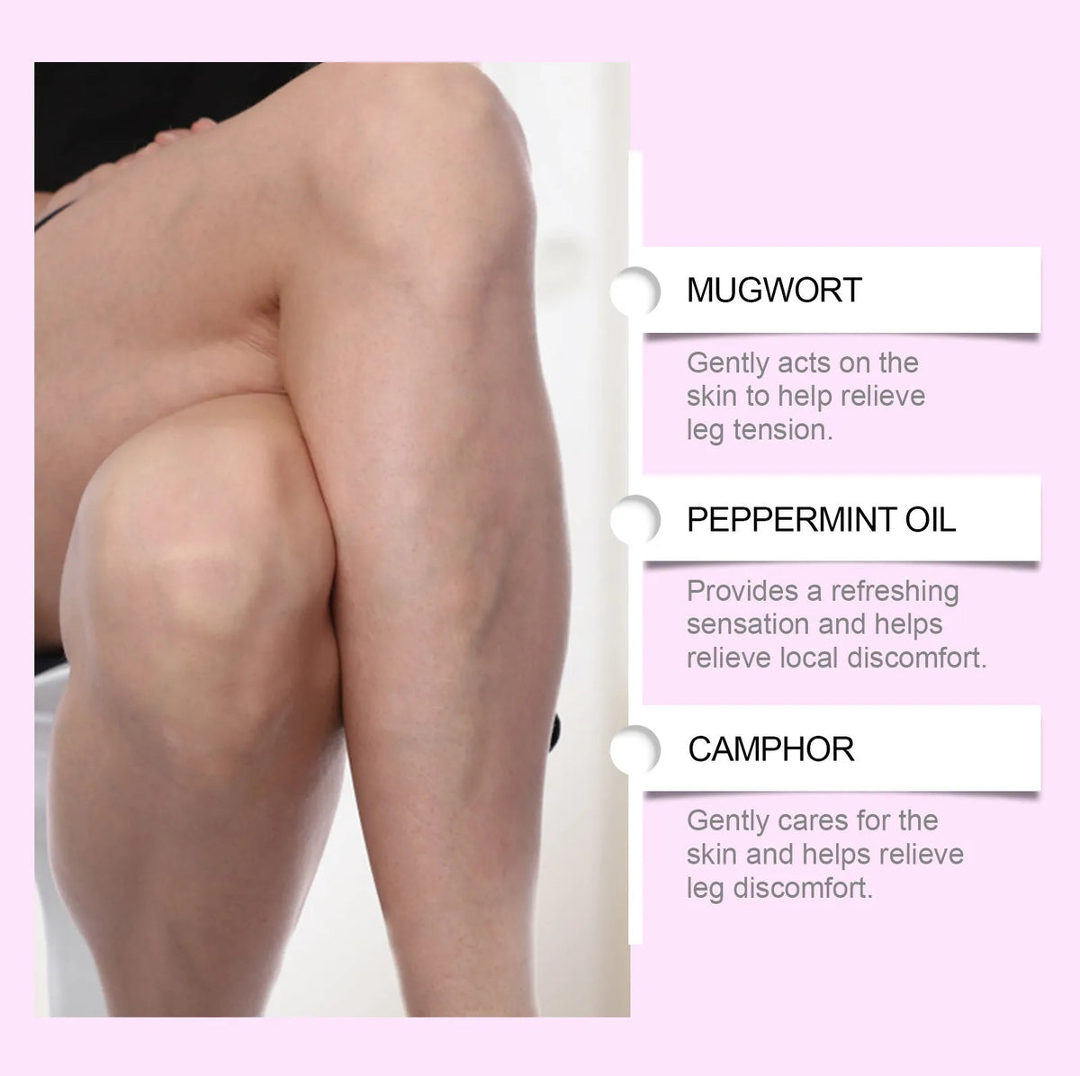 Pack of twelve leg care massage patches with plant ingredients and a nursing patch.