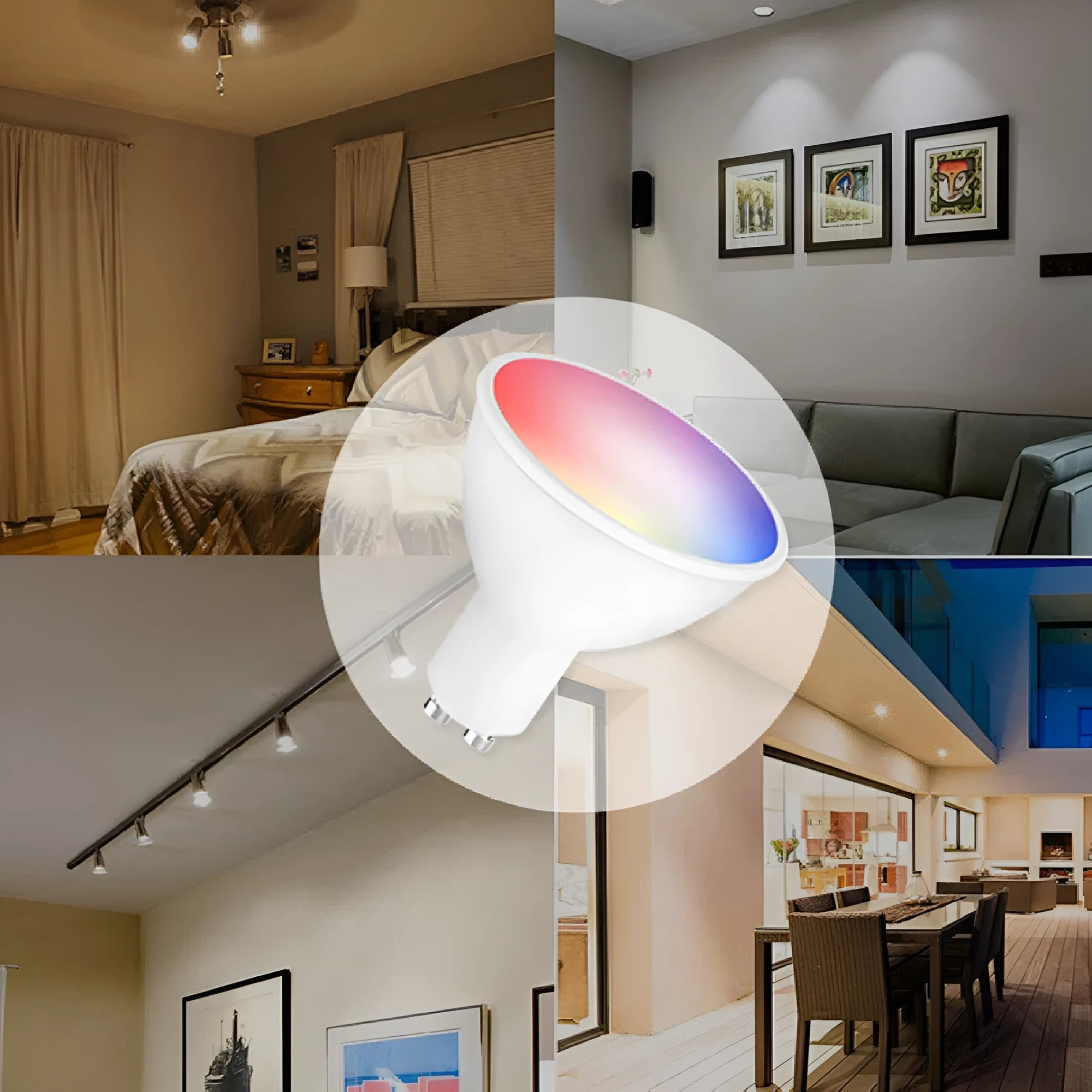 Smart GU10 LED spotlight bulb with RGBCCT colour changing and WiFi connectivity for voice control