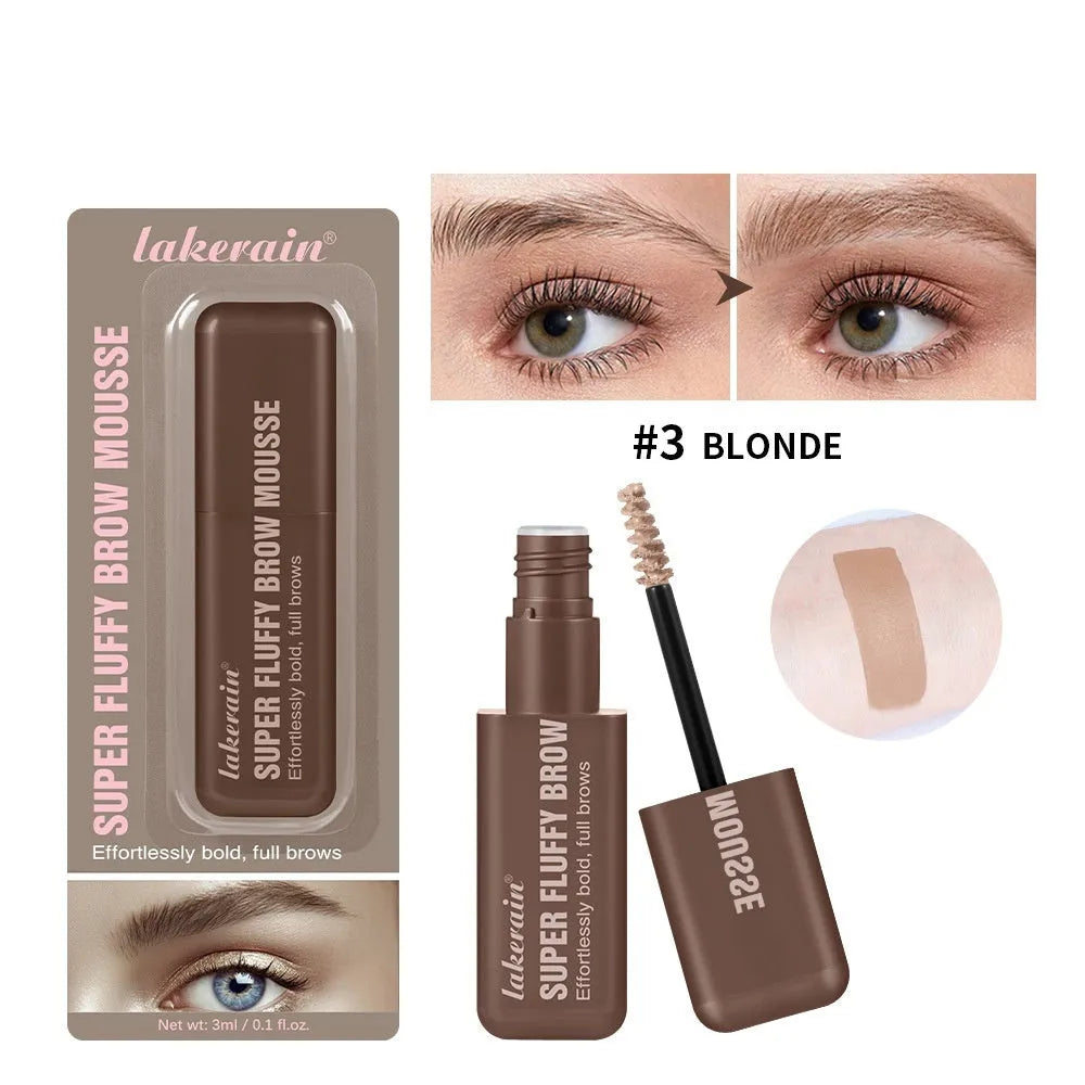 Eyebrow mousse cream tube with applicator for three-dimensional brow shaping in six colour shades