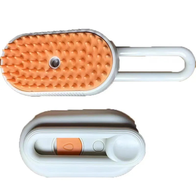 Pet spray massage brush with silicone bristles and a 200ml essence bottle in avocado green.