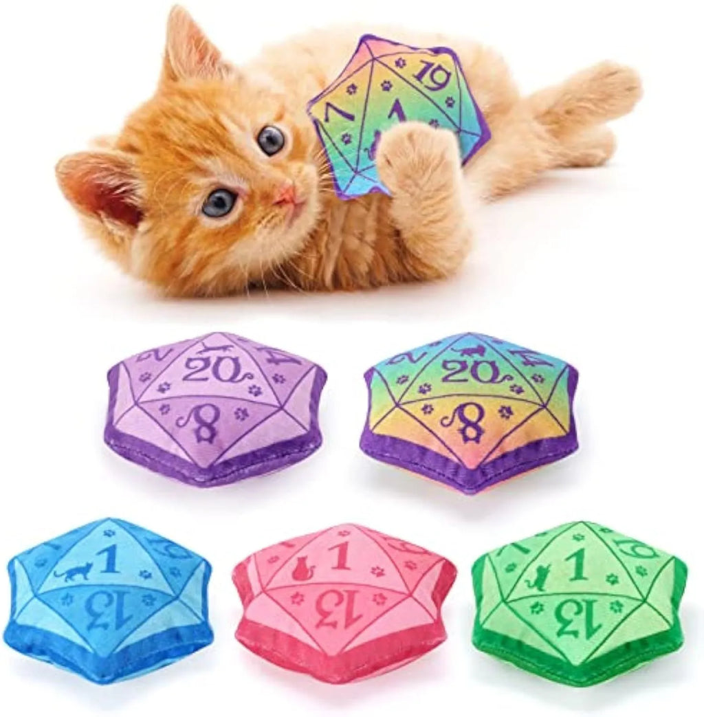 Blue dice-shaped catnip toy with organic catmint filling for interactive feline play