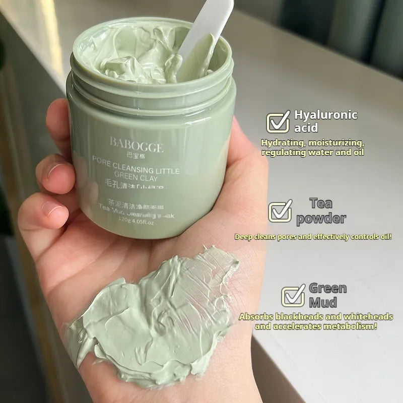 Tea mud clay mask 120g in packaging with daub-type applicator for facial deep cleansing