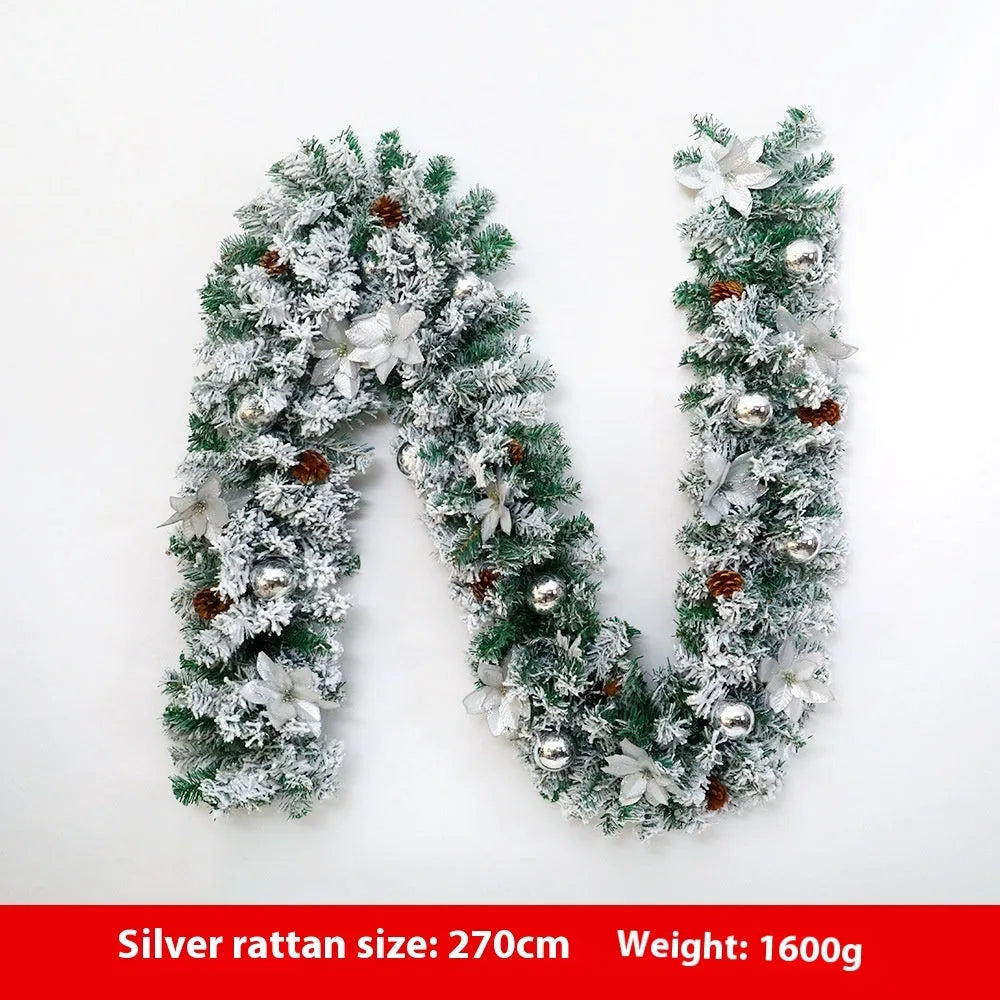 Christmas rattan garland with flocking decoration in multiple colour options