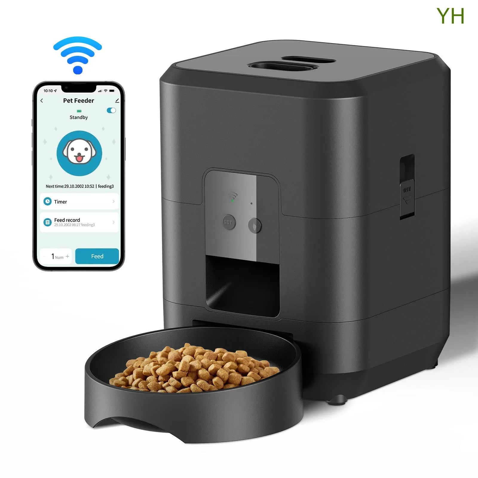 Automatic pet feeder for cats with programmable timing and WiFi remote control