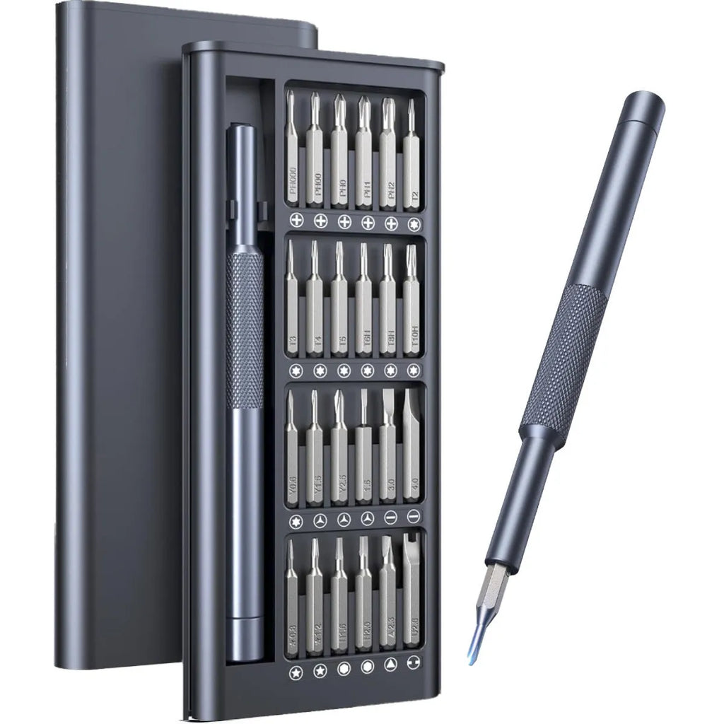 25-in-one multi-bit screwdriver set with chrome vanadium steel bits and ABS handle.