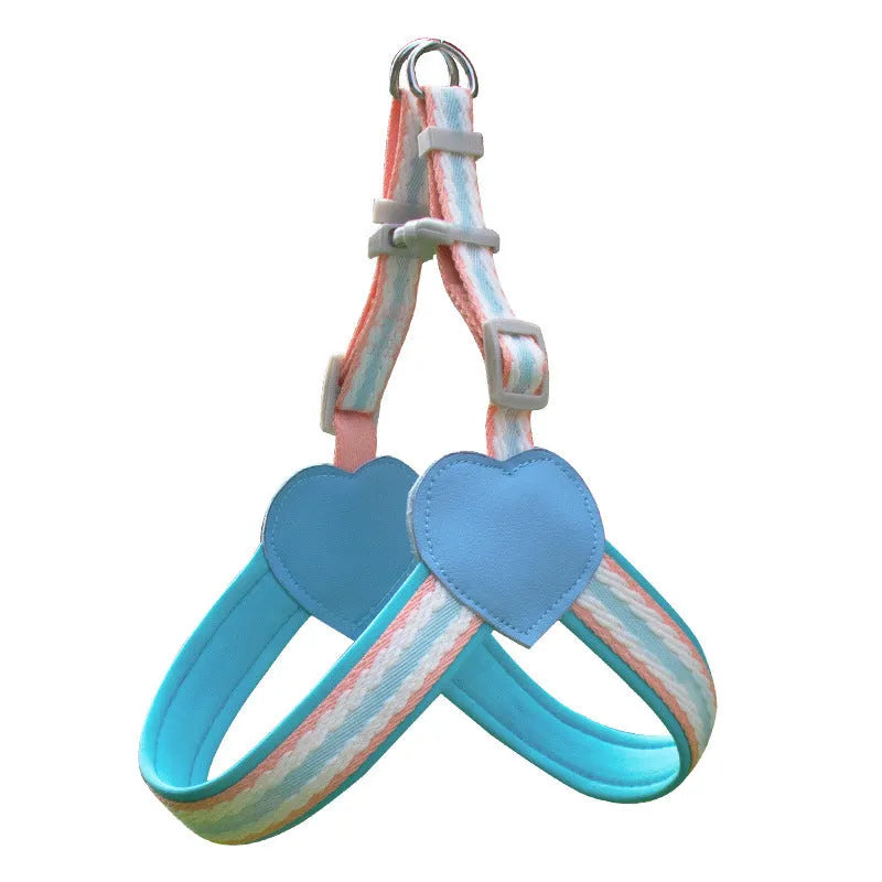 Nylon dog walking vest chest strap with 1.5 metre rope in multiple colour options
