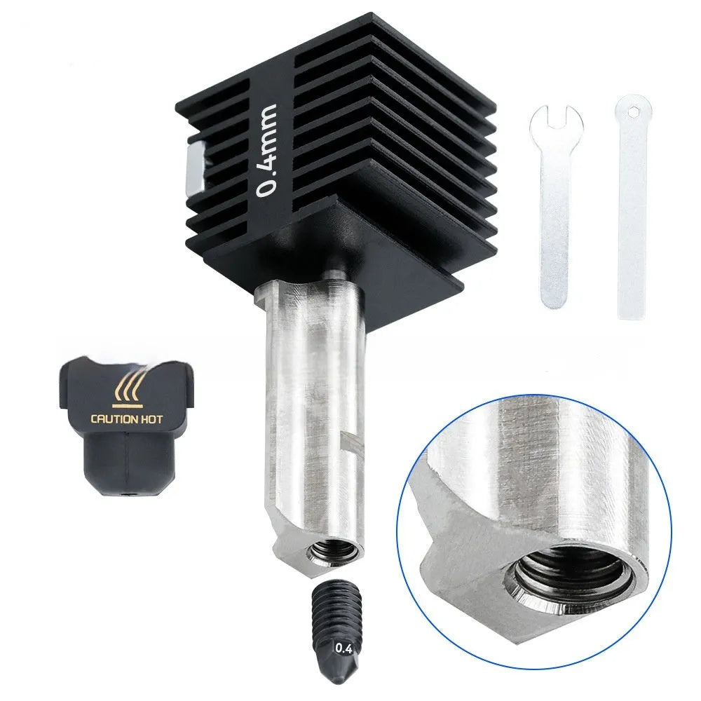 A1A1 Mini 3D printer hot end nozzle assembly with hardened steel nozzle and black silicone sleeve