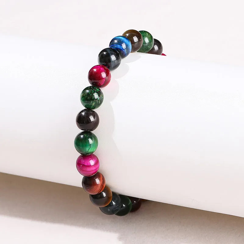 Colourful Tiger Eye stone bracelet with mixed string and round beads