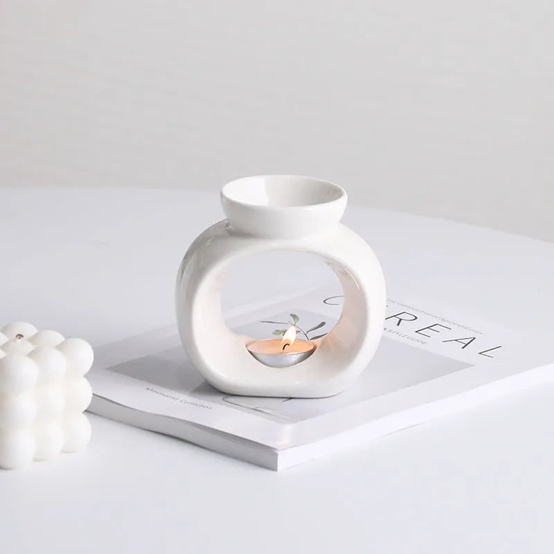 White Nordic glazed porcelain aromatherapy stove ornament for indoor fragrance warming
