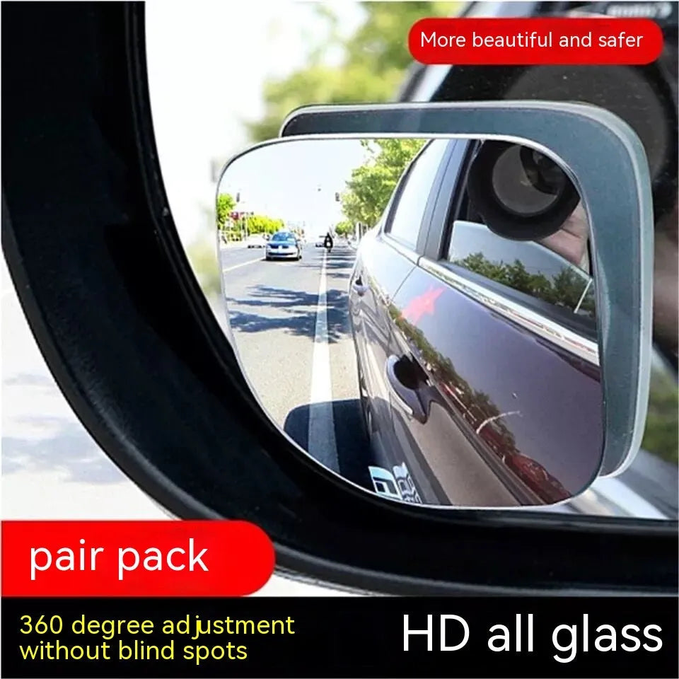 White glass car rearview mirror with adjustable 360-degree rotation for blind spot coverage