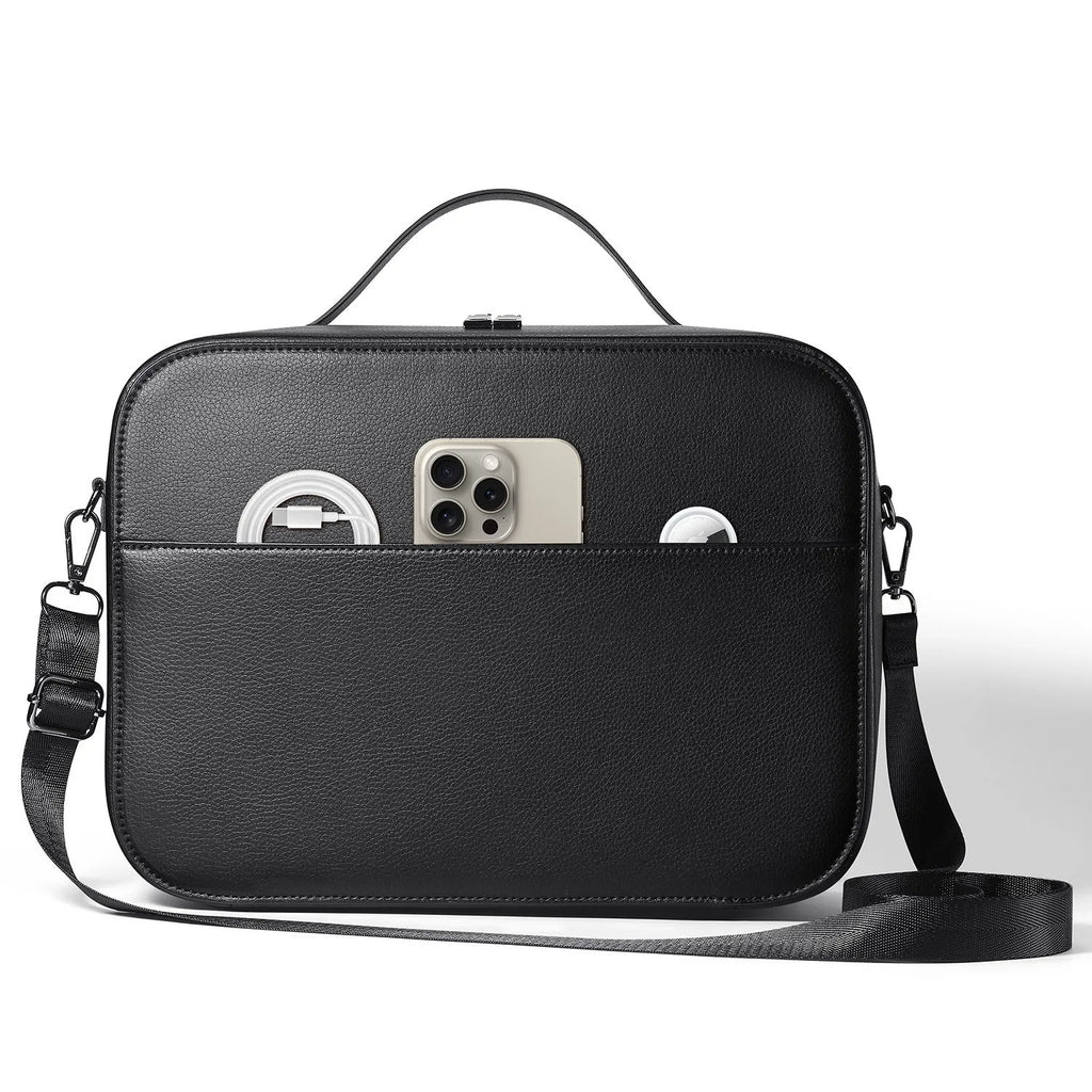 Black superfiber MR glasses storage box for Vision Pro with dimensions 32.5 by 24.5 by 11.5 cm