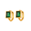 Square geometric stainless steel earrings with zircon detail in black, green, and white options
