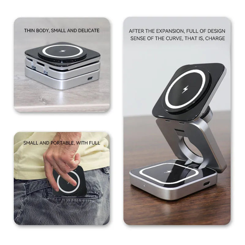 Three-in-one desktop wireless charging bracket with foldable stand and magnetic ring