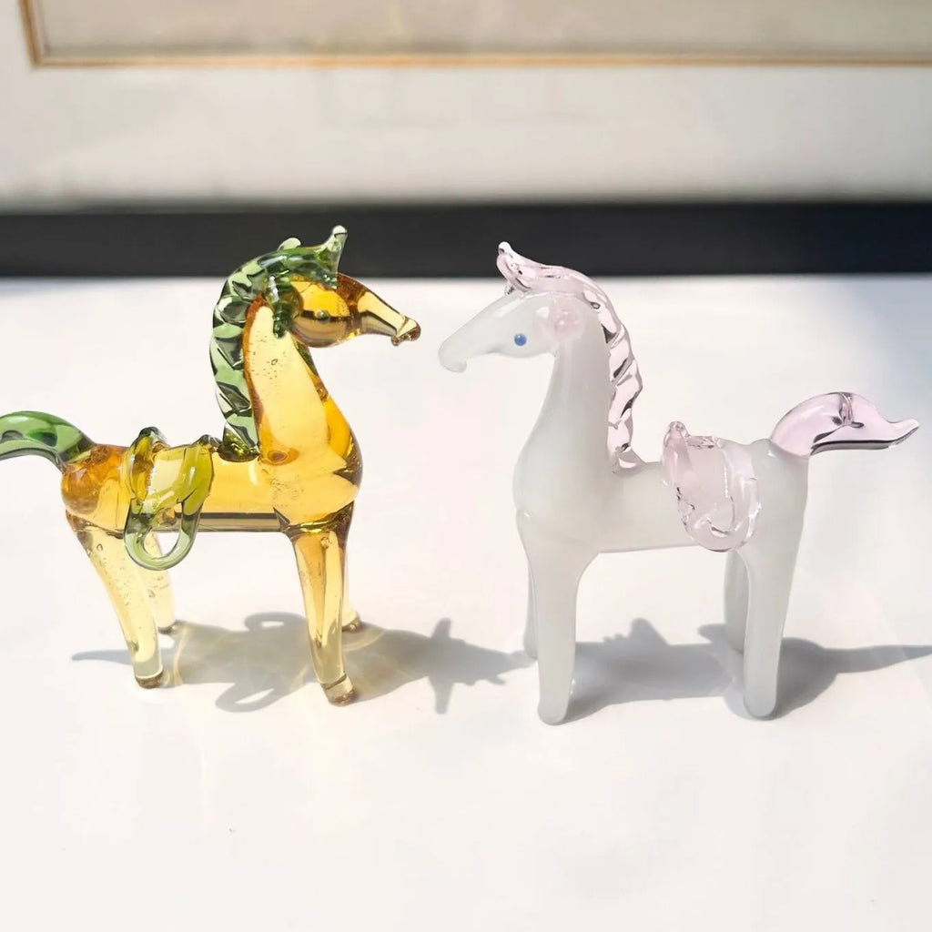 Brown and white coloured glaze handmade horse sculpture modern office decoration