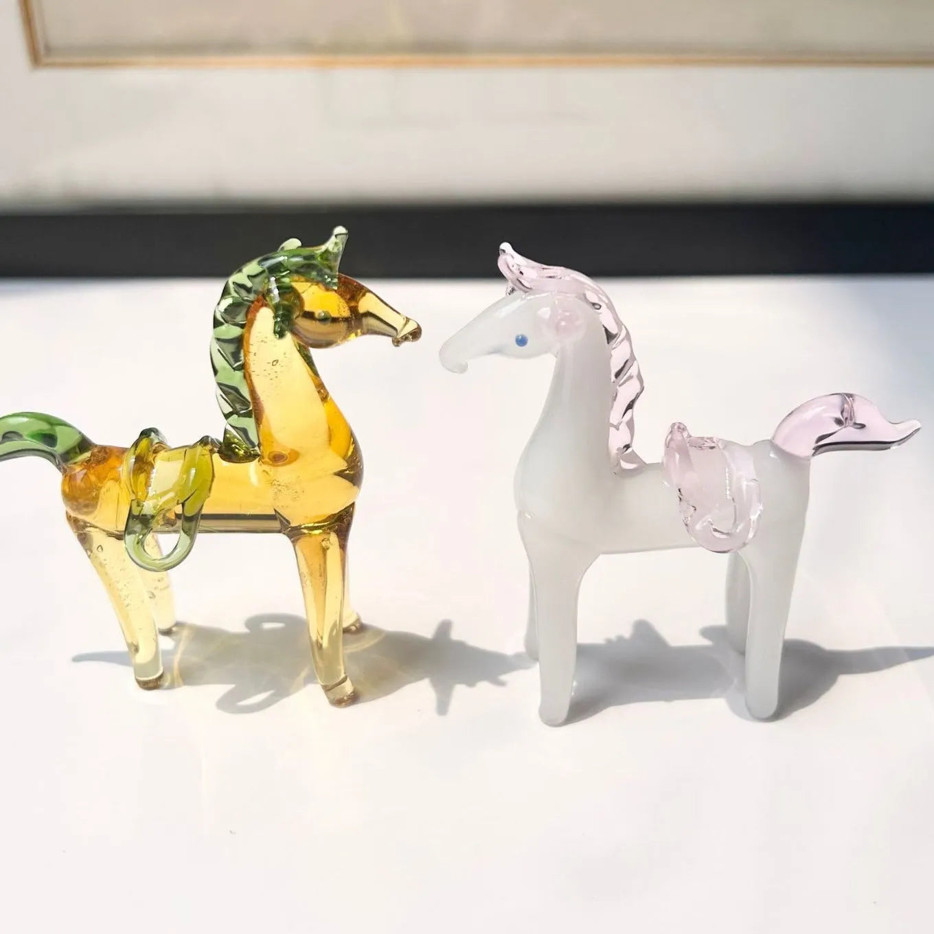Brown and white coloured glaze handmade horse sculpture modern office decoration