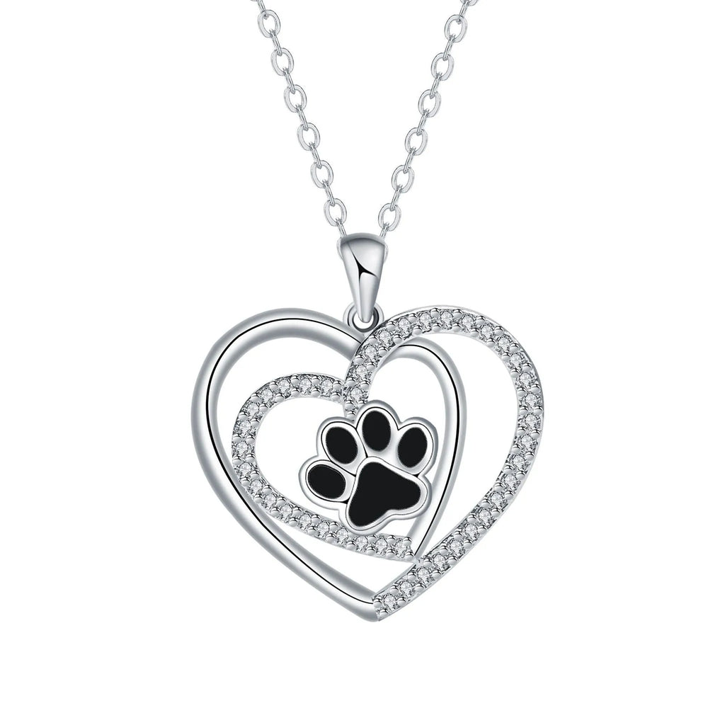Women's copper dog's paw footprints heart necklace with cross chain in original design