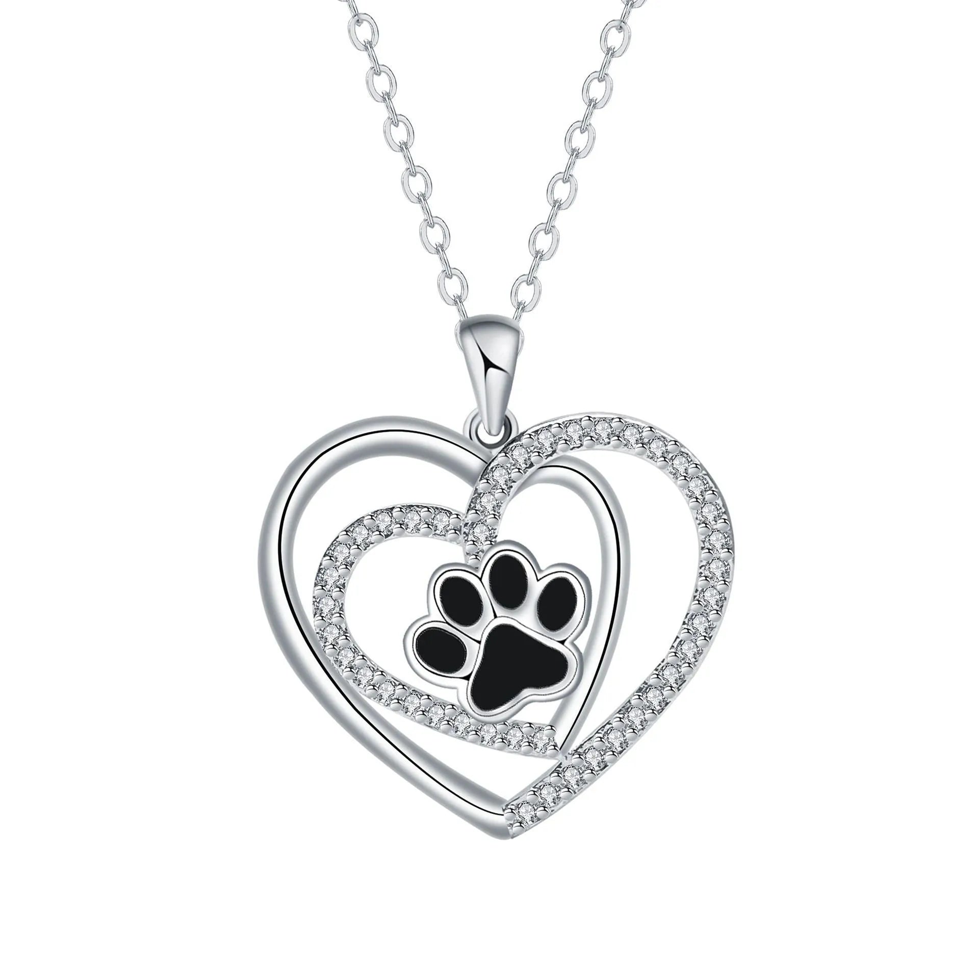 Women's copper dog's paw footprints heart necklace with cross chain in original design
