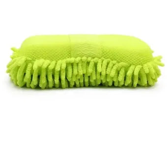 Silver green rectangular car wash sponge with chenille microfiber texture for automotive cleaning