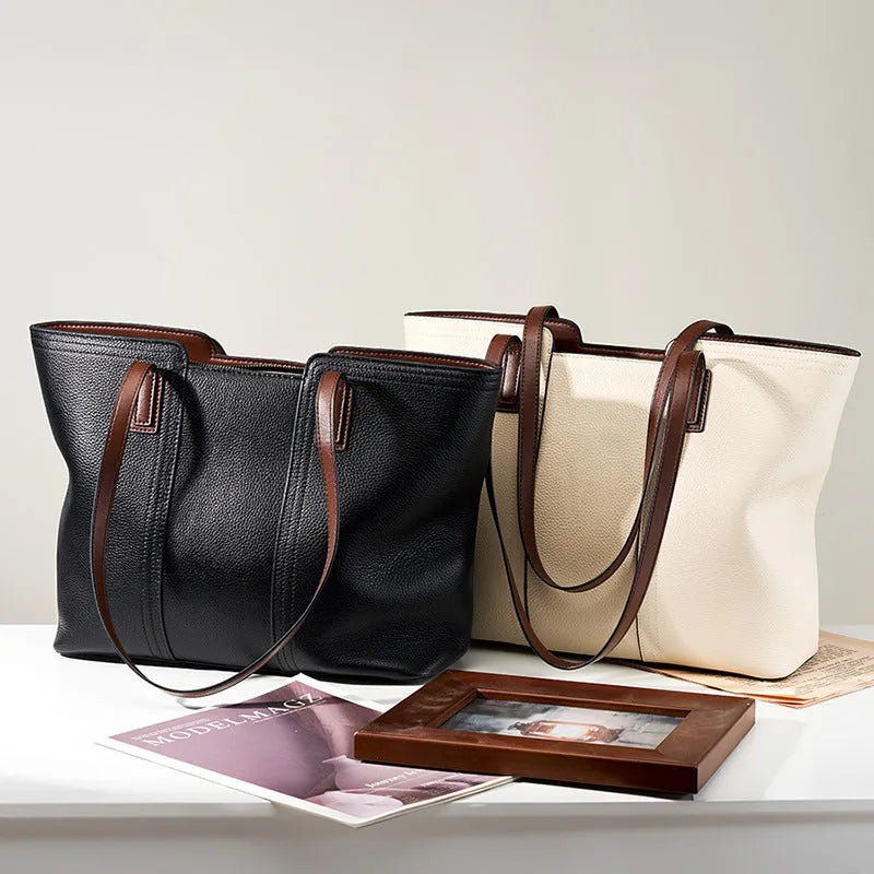 Women's genuine leather large capacity crossbody commuter bag with multiple internal compartments