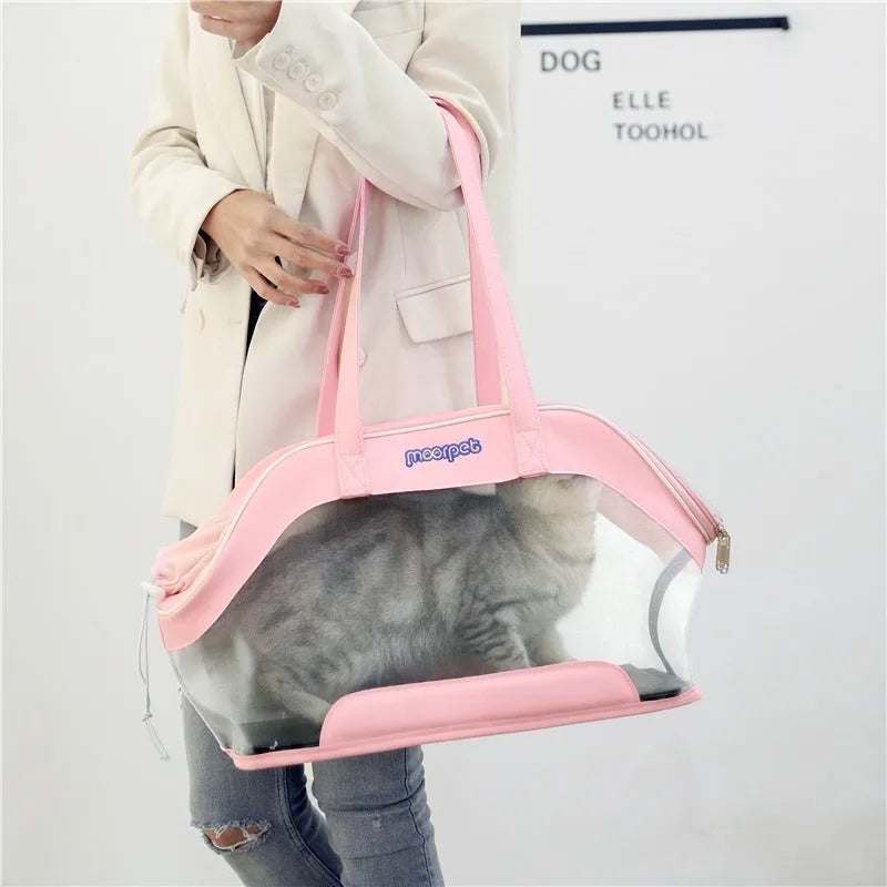 Leather cat carrying bag for outings with 25-litre capacity in a choice of solid colours.