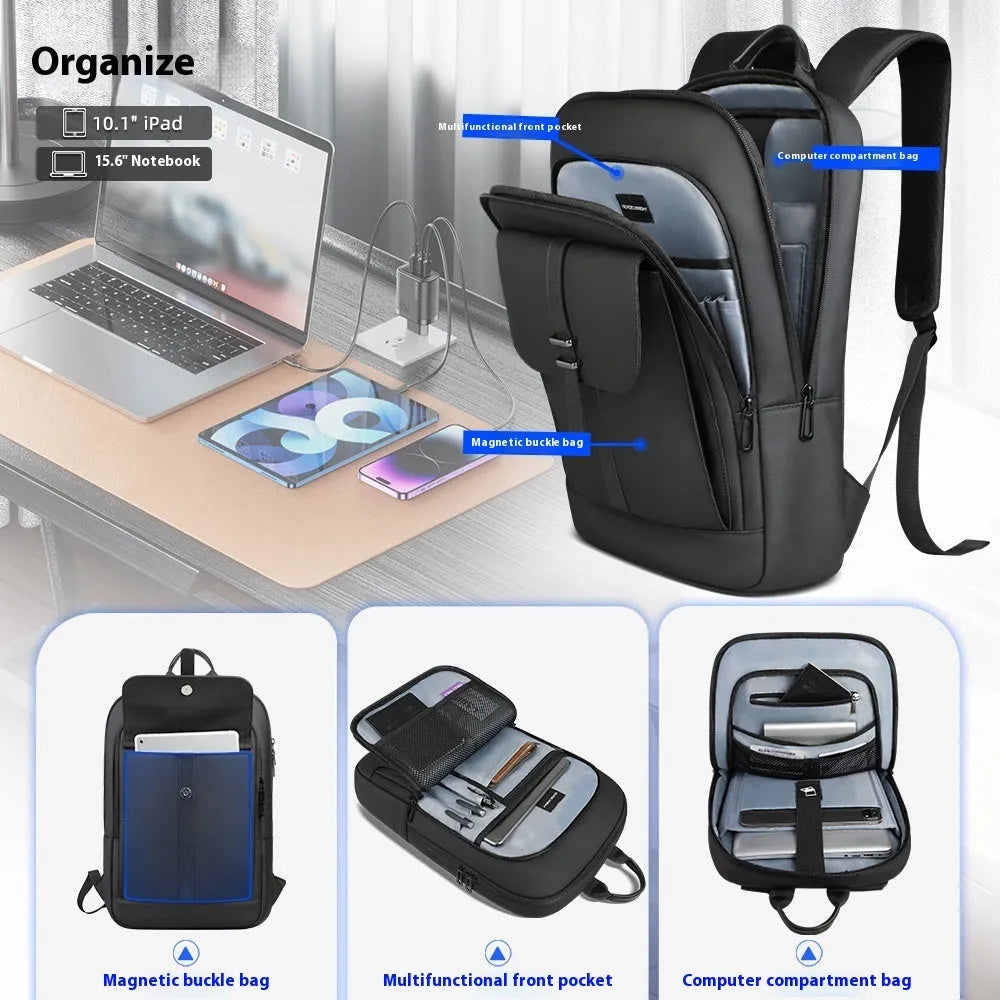 Black lightweight Oxford cloth backpack with urban simplicity design for business commuting