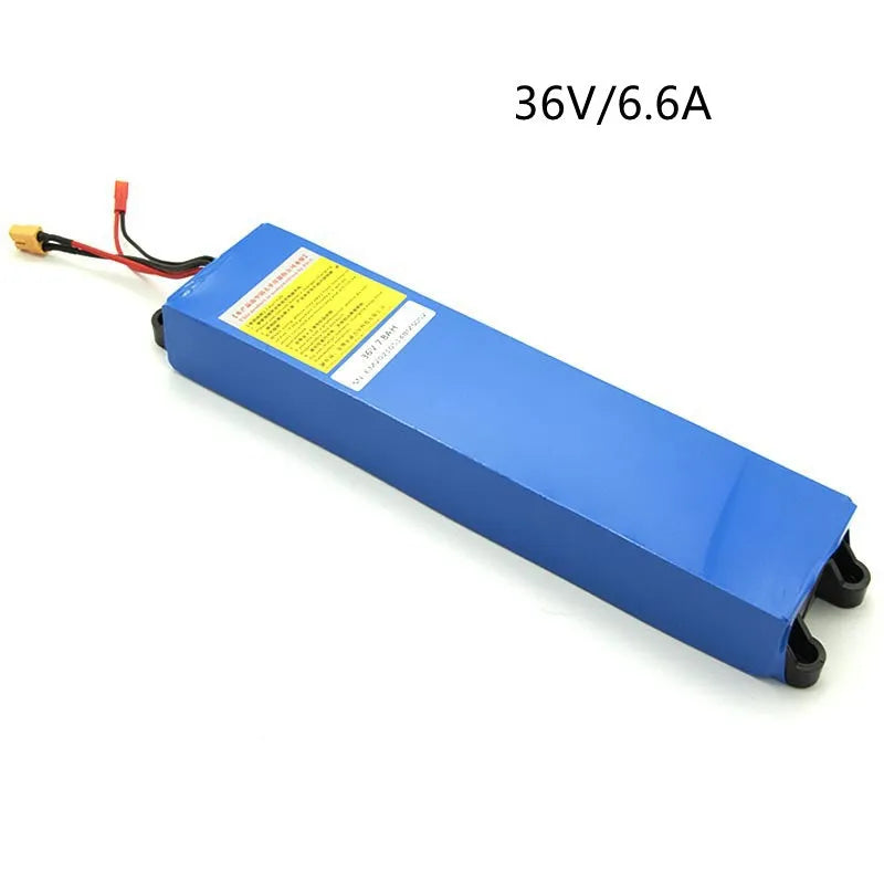 36V lithium-ion battery pack for electric scooter with capacity options labelled 6.6A, 7.8A, and 10.4A