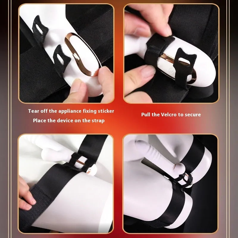 Black knitted belt strap accessory for securing women's adult toys and appliances