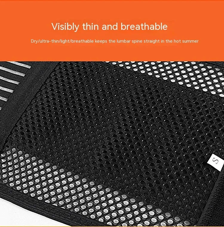Black sports waist support belt with internal steel plate for lumbar decompression during fitness activities.