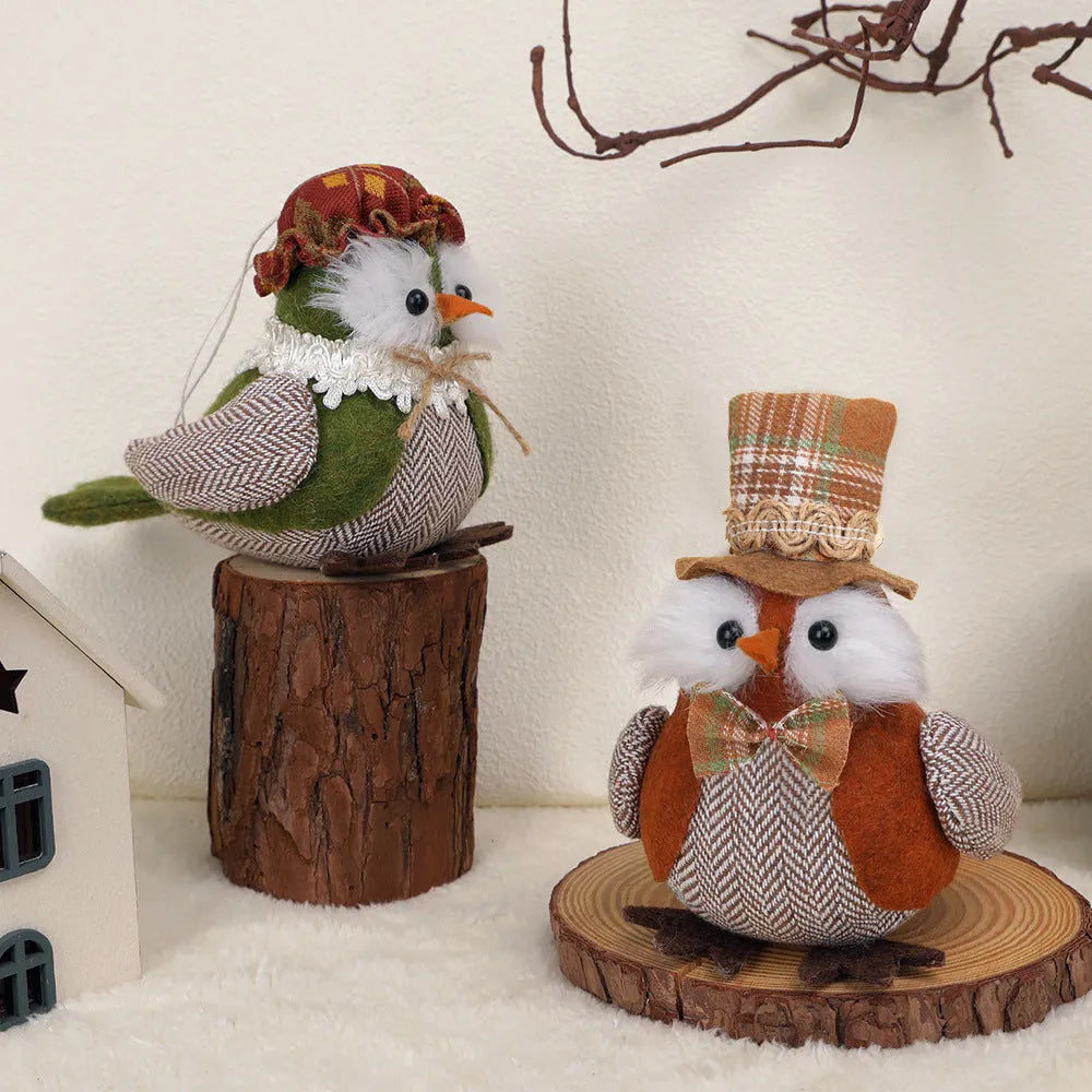 Creative owl harvest bird ornament in orange or green colour for Thanksgiving window or desktop decoration