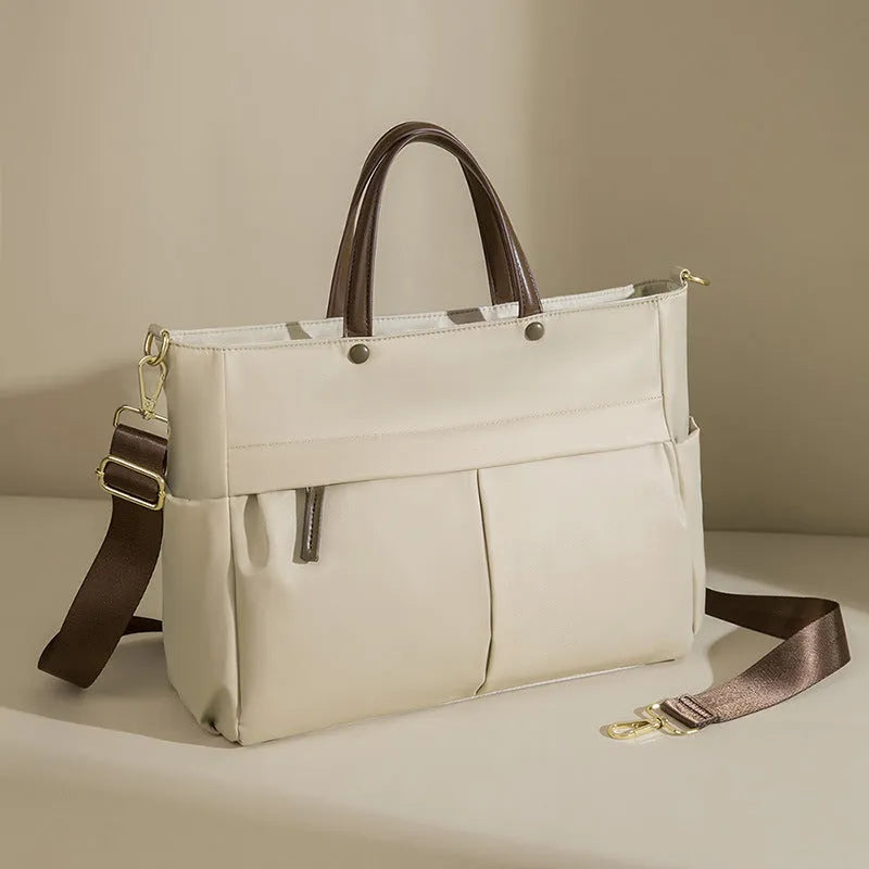 Women's Oxford cloth briefcase in urban simplicity style with contrast stitching and portable handle