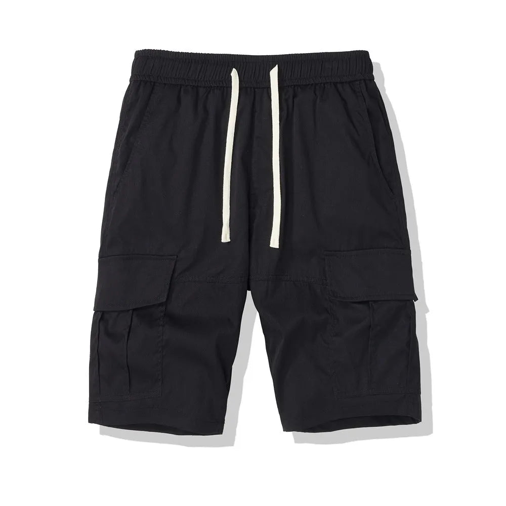 Men's loose cropped polyester pants with multiple pockets in dark grey colour
