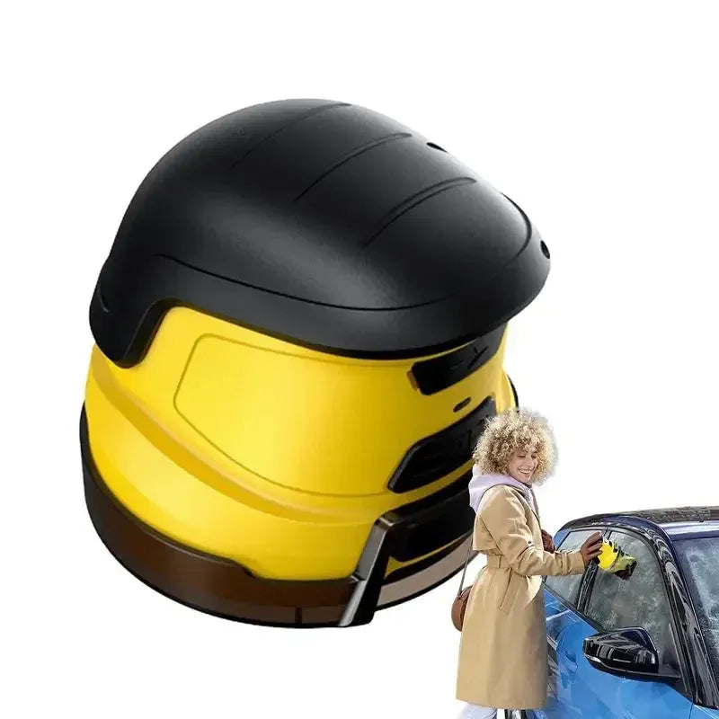 Yellow cordless electric snow scraper for car window deicing with USB charging cable