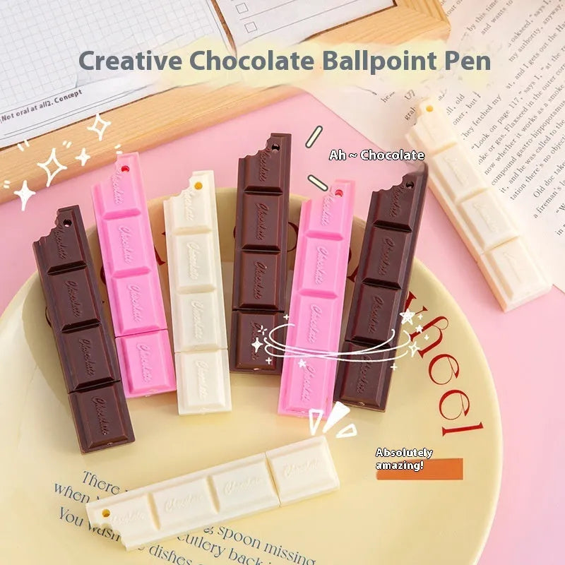 Chocolate cartoon simulation ballpoint pen with 0.5mm bullet tip in plastic body.