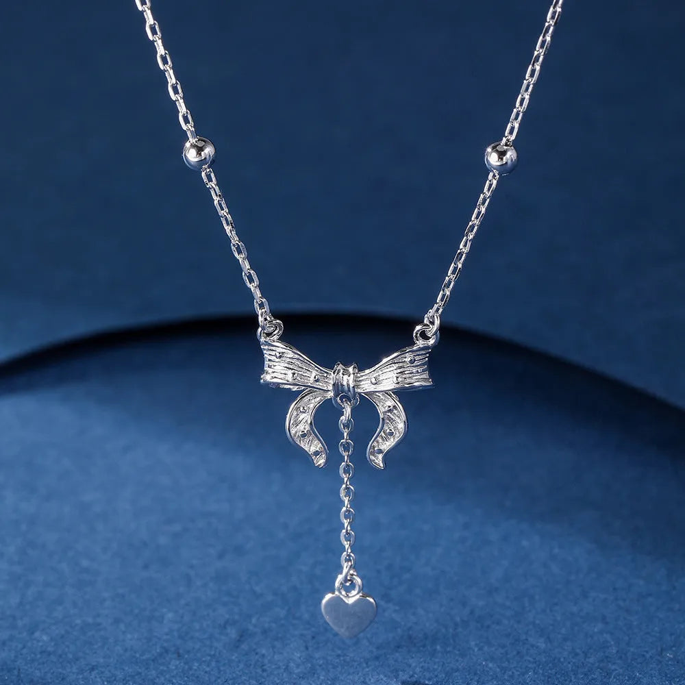 S925 silver women's necklace with butterfly heart pendant on adjustable 40-45cm O-ring chain
