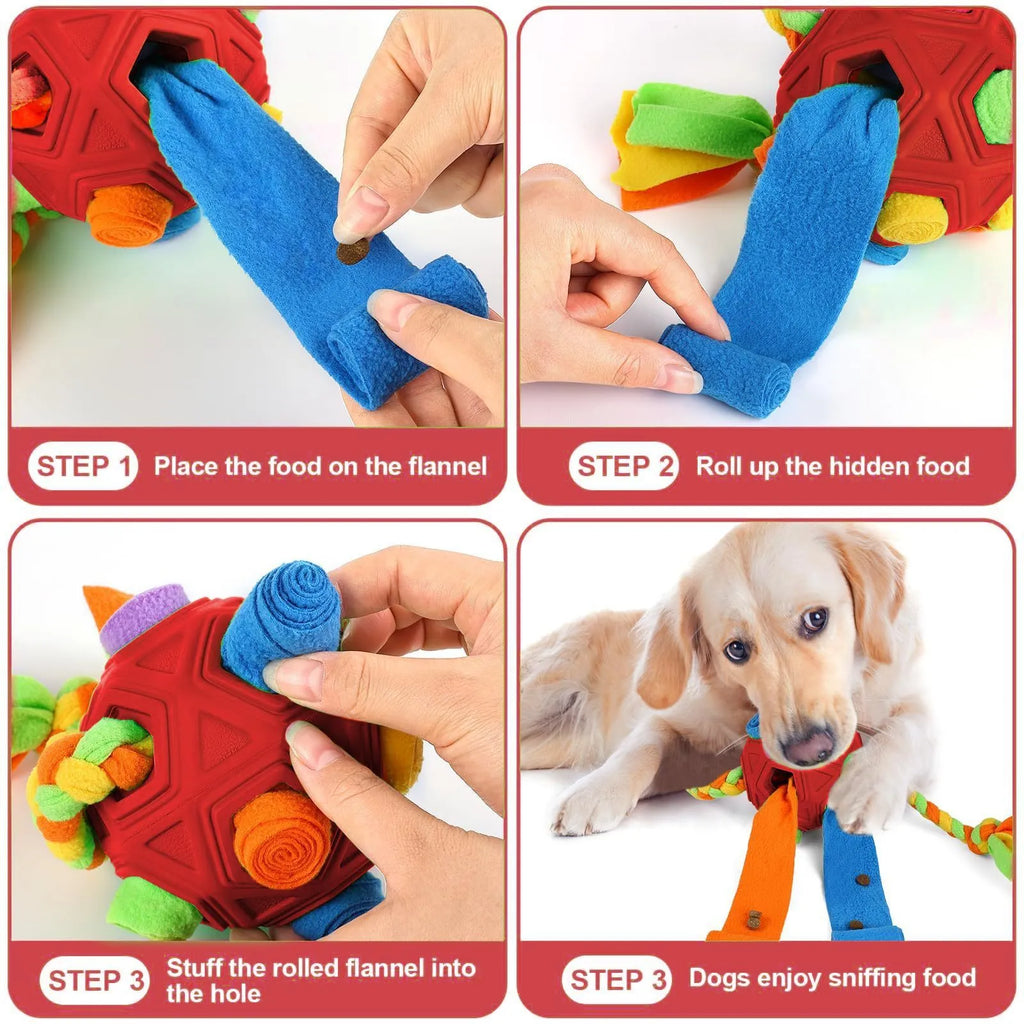 Dog puzzle training ball in multiple colours with treat-dispensing holes for canine IQ games