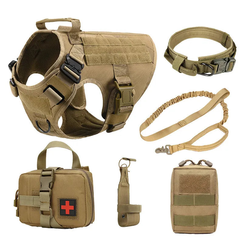 Tactical dog training vest battle suit set in polyester with adjustable leg straps