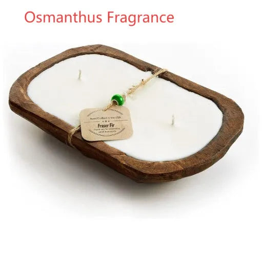 Wooden basin aromatherapy candle with three wicks and soy wax in retro lavender style