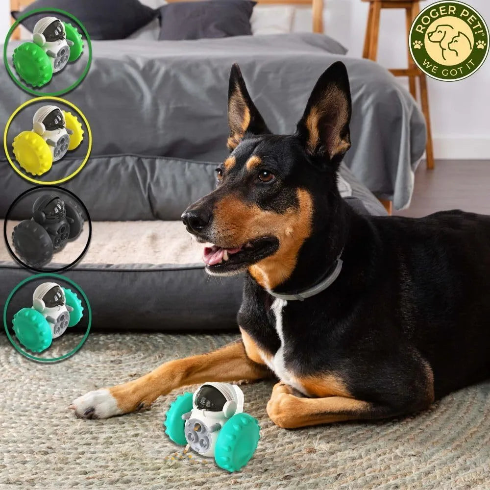 Self-balancing interactive dog treat dispenser toy in five colour options for small pets