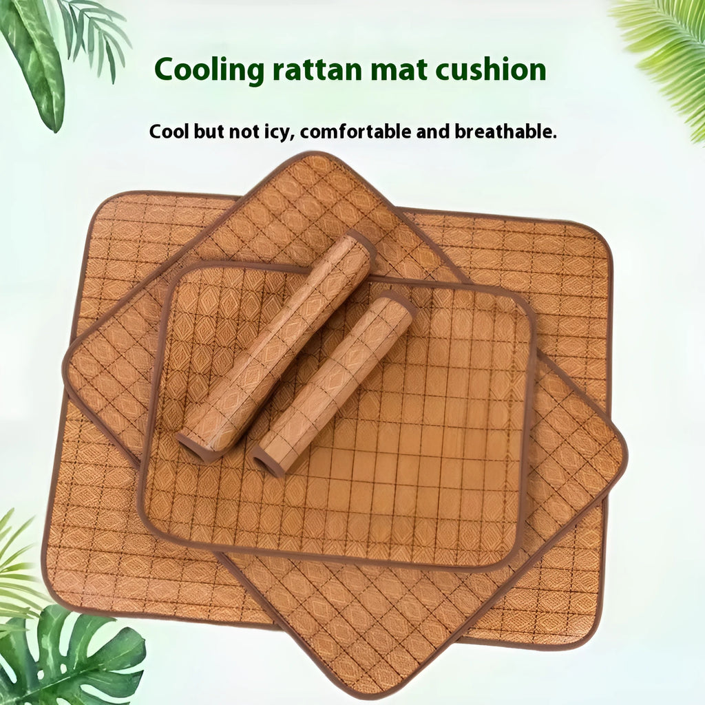Brown rattan fibre dog cooling mat for summer use in multiple size options