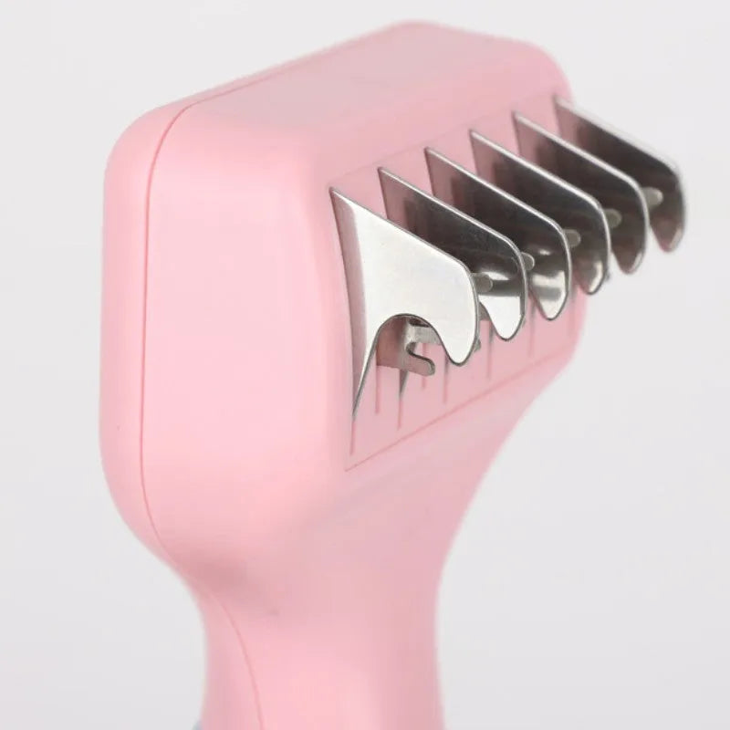 Stainless steel dog comb with knot knife edge and massage blades for pet grooming