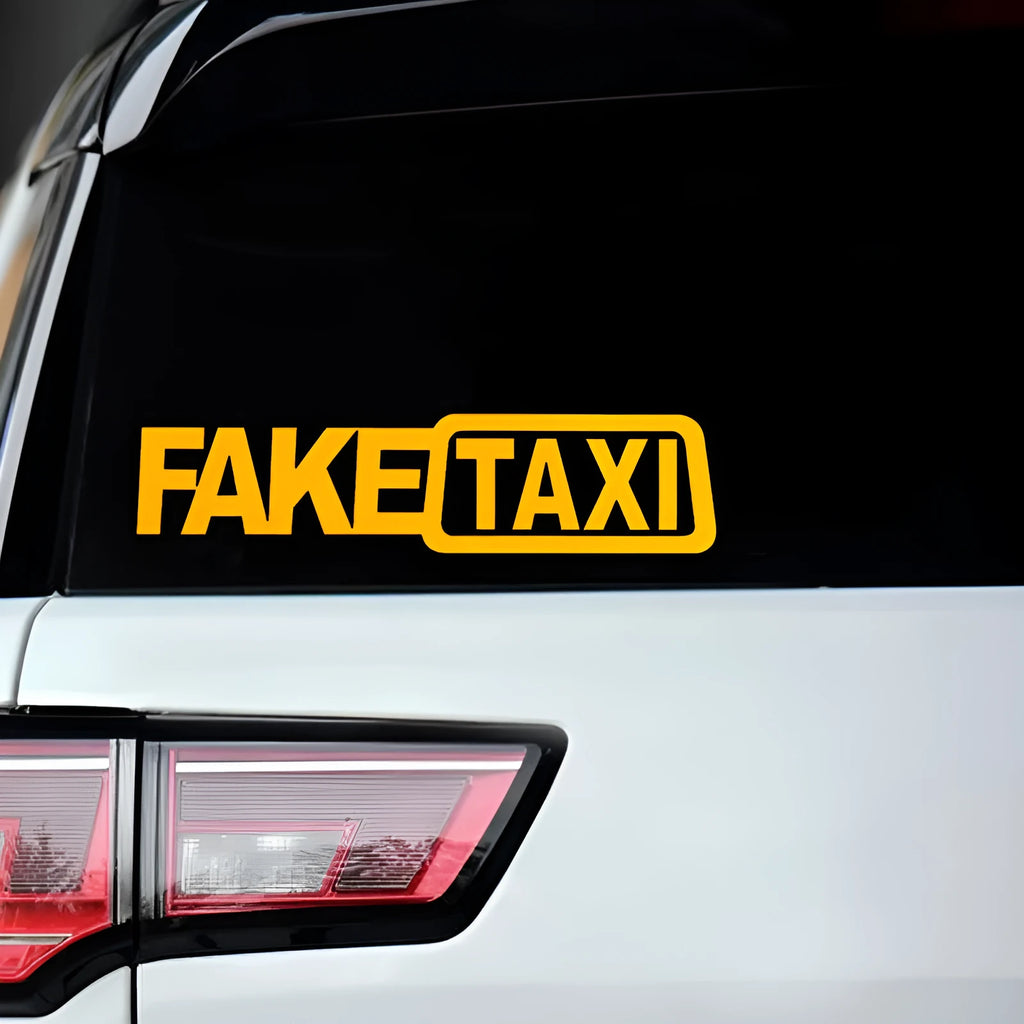 FAKE TAXI car warning sticker 20x8cm in black, white, and yellow waterproof PET options